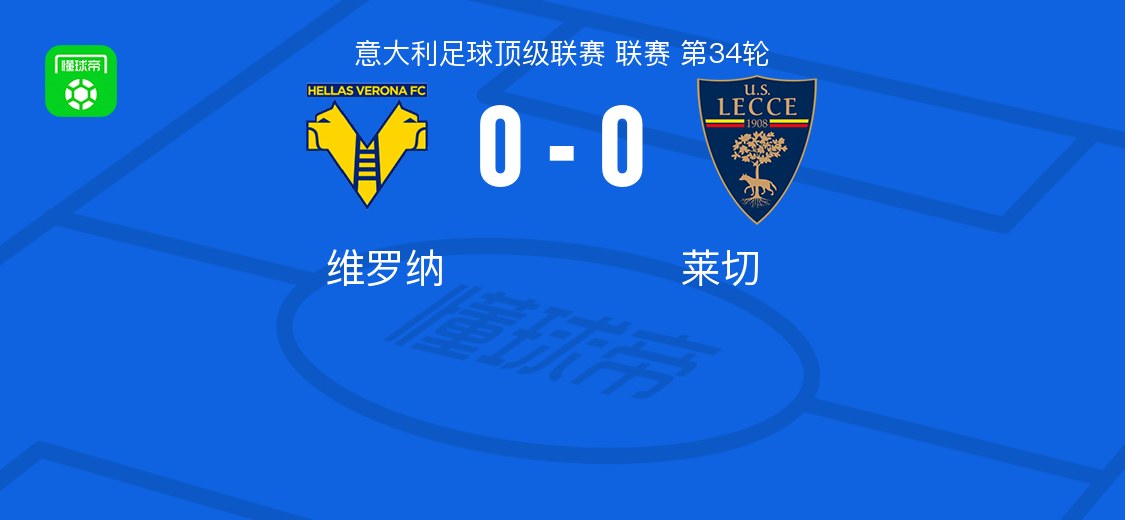 球探体育即时比分-维罗纳0-0莱切，两队各拿一分